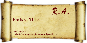 Radak Aliz névjegykártya